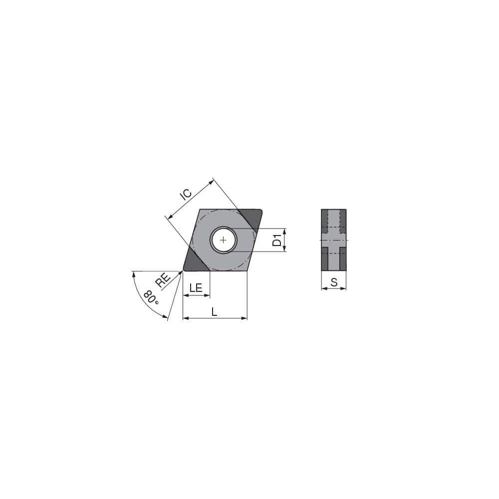 Turning Insert: CNGA432SN009CL3, Polycrystalline Cubic Boron Nitride TiN Finish, Neutral, 1/2″ Inscribed Circle, 0.0315″ Corner Radius, 80.0 ° N/A Diamond, Series CNGA