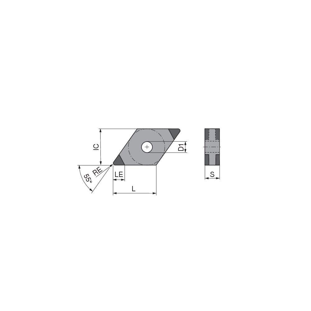 Turning Insert: DNGA431SN011DL3, Polycrystalline Cubic Boron Nitride TiN Finish, Neutral, 1/2″ Inscribed Circle, 0.0157″ Corner Radius, 55.0 ° N/A Diamond, Series DNGA