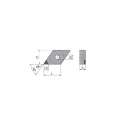 Turning Insert:  DNGA432FN_A6 CTDPD20,  Polycrystalline Diamond Uncoated Finish,  Neutral,  1/2″ Inscribed Circle,  0.0315″ Corner Radius,  55.0 ° N/A Diamond,  Series  DNGA