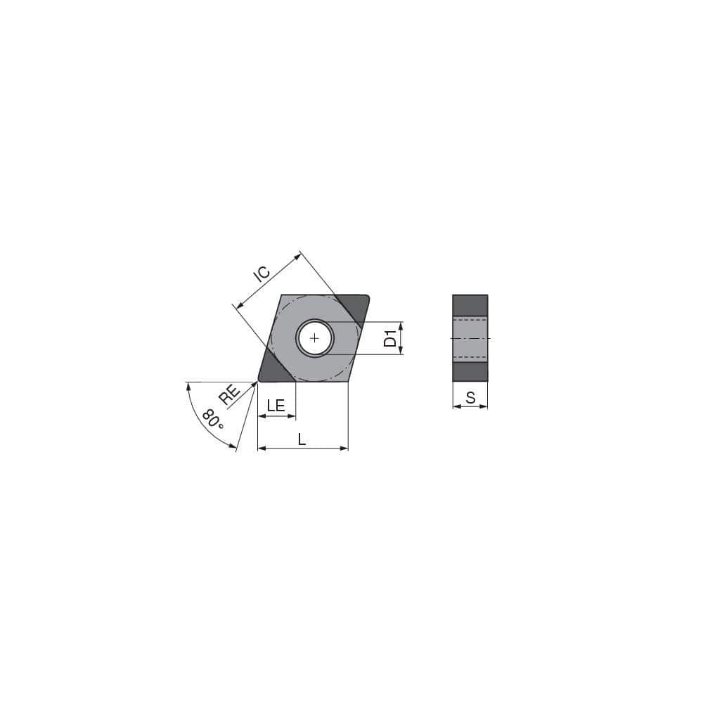 Turning Insert: CNGA431TN008FU3, Polycrystalline Cubic Boron Nitride TiN Finish, Neutral, 1/2″ Inscribed Circle, 0.0157″ Corner Radius, 80.0 ° N/A Diamond, Series CNGA