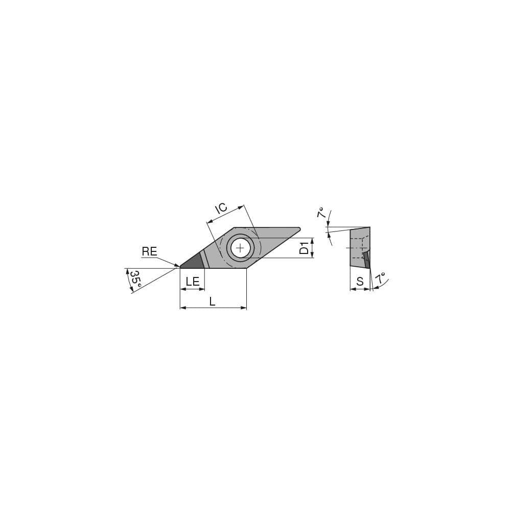 Turning Insert: VCGT221FN_A4 CTDMD05, Polycrystalline Diamond Neutral, 1/4″ Inscribed Circle, 0.0157″ Corner Radius, 35.0 ° N/A Diamond, Series VCGT