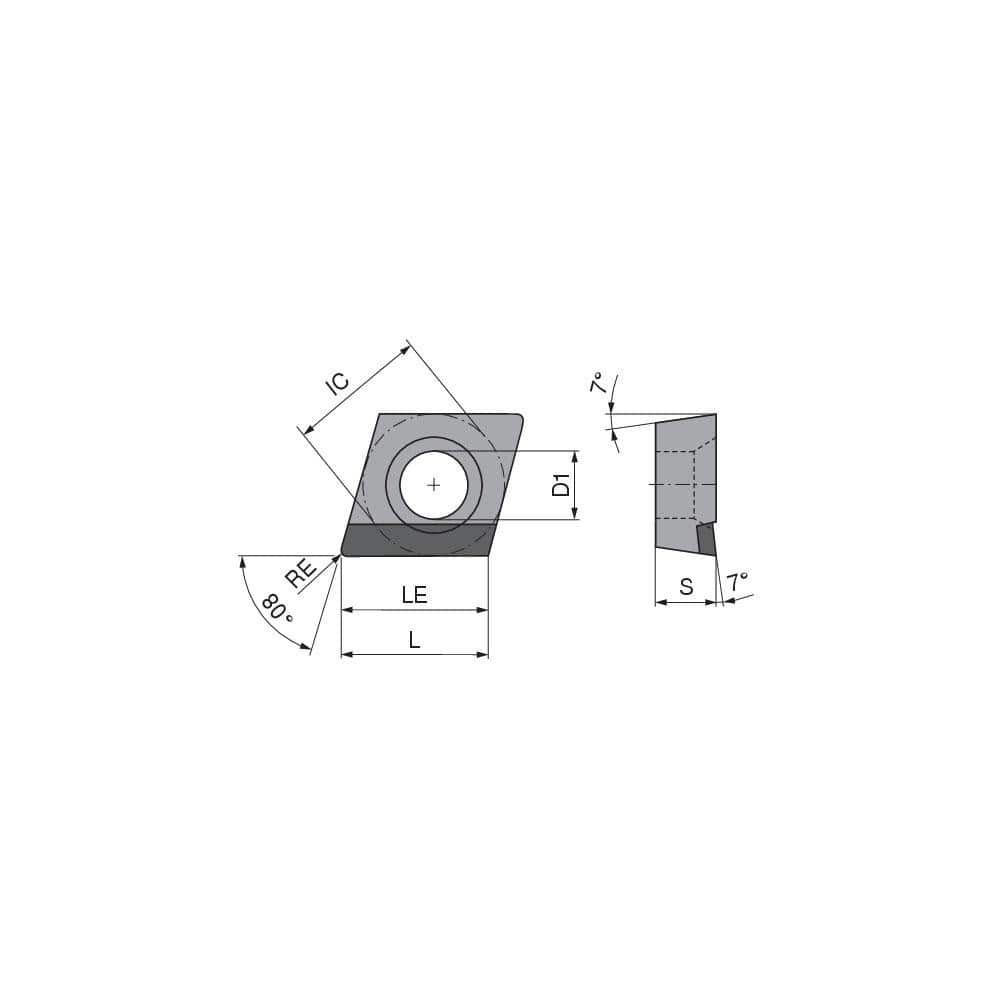 Turning Insert:  CCGT21.51FRRA6 CTDPS30,  Polycrystalline Diamond Uncoated Finish,  Right Hand,  1/4″ Inscribed Circle,  0.0157″ Corner Radius,  80.0 ° N/A Diamond,  Series  CCGT