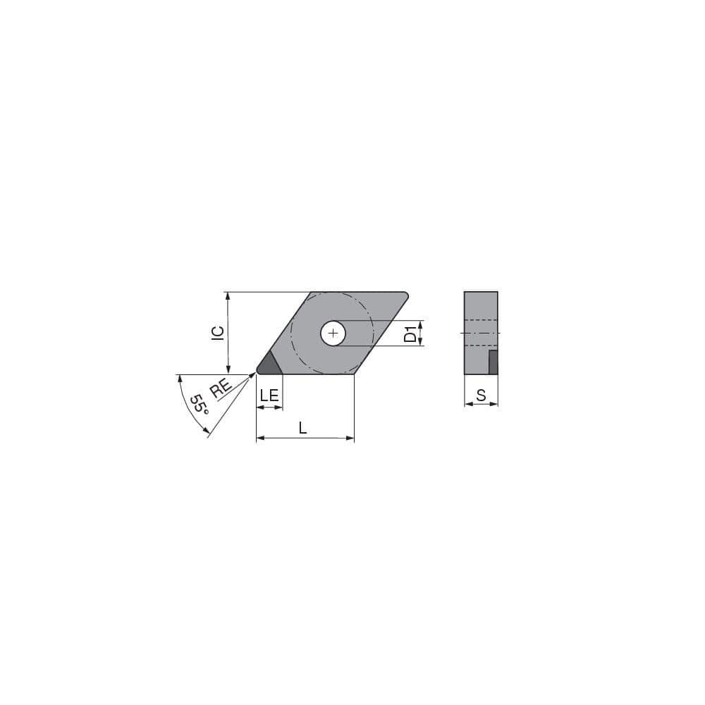 Turning Insert: DNGA431TN012EA4, Polycrystalline Cubic Boron Nitride TiN Finish, Neutral, 1/2″ Inscribed Circle, 0.0157″ Corner Radius, 55.0 ° N/A Diamond, Series DNGA