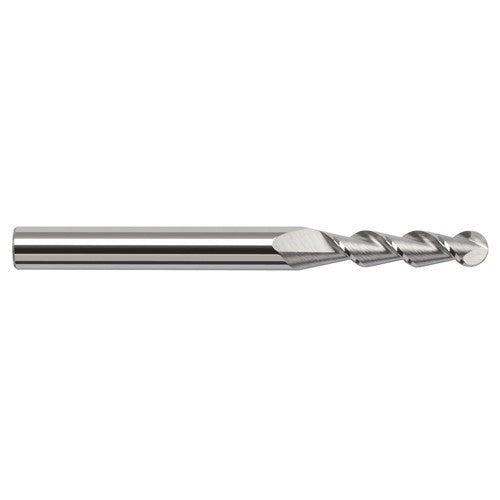 3/64″ Dia. × 1/8″ Shank × 0.141″ DOC × 1-1/2″ OAL, Carbide Uncoated, 2 Flute, Ballnose End Mill - Exact Industrial Supply