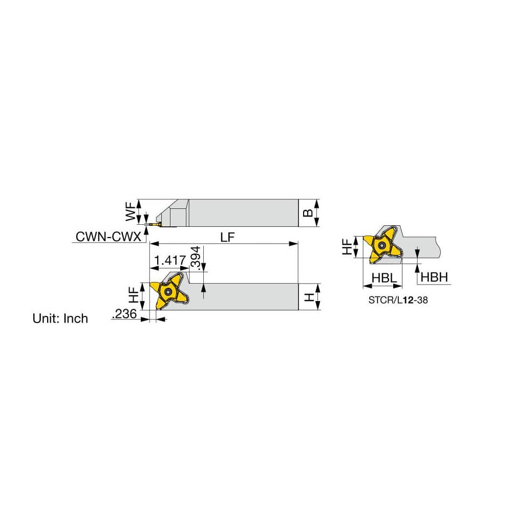 Indexable Grooving Toolholder: STCL16-38, 0.1575″ Max Groove Width 0.3937″ Max Depth, Uses 38 Inserts, 1.0000″ Shank Height, 1″ Shank Width, No