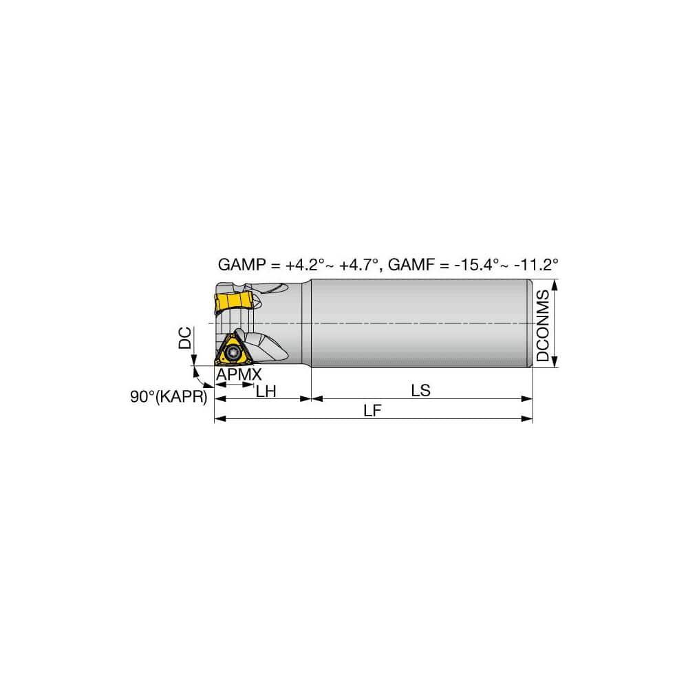 Indexable Square-Shoulder End Mill: EPTN07M020C20.0R02L, 20.0000'' Shank Dia, Straight Shank Uses 2, Normal Pressure, 185.00 mm OAL