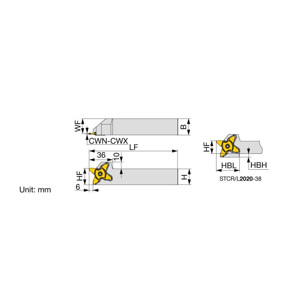 Indexable Grooving Toolholder: STCR2020-38, Uses 38 Inserts, No
