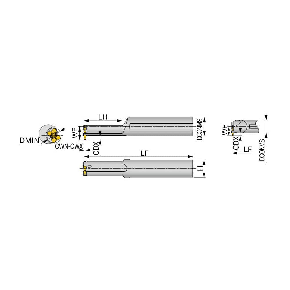 Indexable Grooving Toolholder: E08-STCIR10-D10U, 0.0980″ Max Groove Width Uses 10 Inserts, 0.4750″ Shank Height, Through Coolant