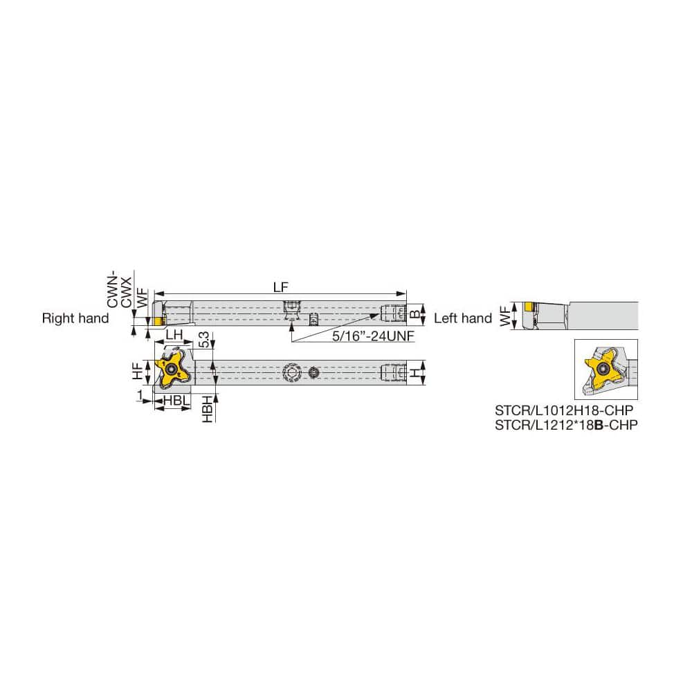 Indexable Grooving Toolholder: STCL1012H18-CHP, Uses 18 Inserts, Through Coolant