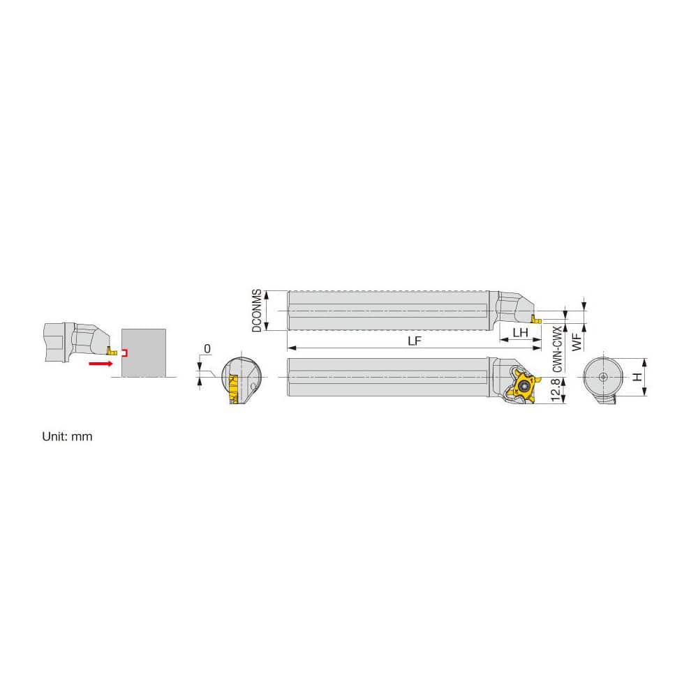 Indexable Grooving Toolholder: JS19G-STCFL18, 0.1180″ Max Groove Width 0.1378″ Max Depth, Uses 18 Inserts, 0.7090″ Shank Height, No