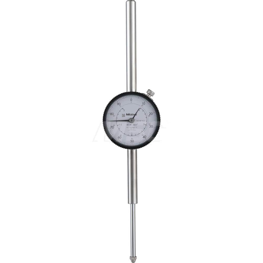 Dial Drop Indicator: 0 to 2″ Range, 0-100 Dial Reading, 0.001″ Graduation 0.1″ per Revolution, Flat Back, ±0.003″ Accuracy
