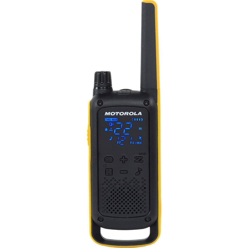 Two-Way Radio: Analog, FRS/GMRS, 22 Channel Recreational, LCD Display, Black & Yellow
