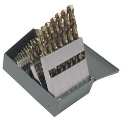 1/16-1/2 RHS / RHC HSS-CO 8% (M42) 135 Degree Split Point Heavy Duty Cobalt Jobber Length Drill Set - Straw / Gold Oxide - Exact Industrial Supply