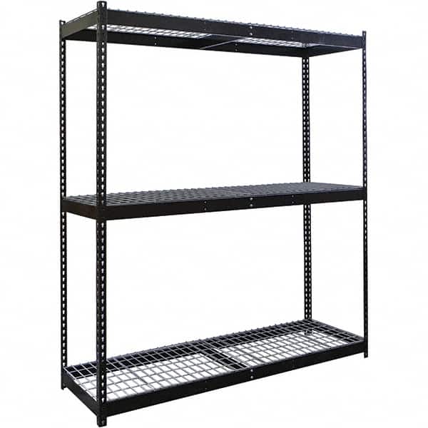 Hallowell - 3 Shelf Starter Wire Deck Open Steel Shelving - 1 Lb Capacity, 60" Wide x 84" High x 30" Deep, Black - Benchmark Tooling