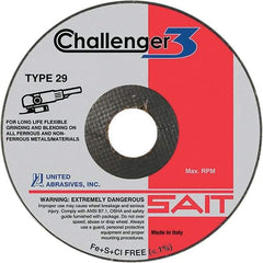 Sait - 4-1/2" Wheel Diam, 1/8" Wheel Thickness, 7/8" Arbor Hole, Type 29 Depressed Center Wheel - Medium Grade, Aluminum Oxide/Silicon Carbide Blend, 13,280 Max RPM - Benchmark Tooling