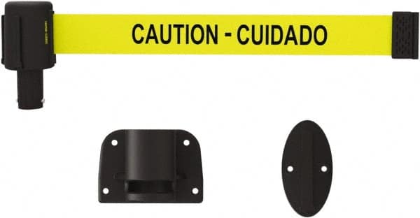 Banner Stakes - 15' Long x 2-1/2" Wide Nylon/Polyester Wall-Mounted Indoor Barrier - Black on Yellow - Benchmark Tooling