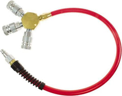 PRO-SOURCE - 3/8" ID 4' Long Lead-In Whip Hose - Manifold with (3) Industrial Couplers Ends, 200 Working psi, 165°, 3/8" Fitting, Transparent Red - Benchmark Tooling