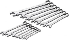 SK - 14 Piece, 6mm to 19mm, 12 Point Combination Wrench Set - Metric Measurement Standard, Full Polish Chrome Finish, Comes in Roll-Up Pouch - Benchmark Tooling