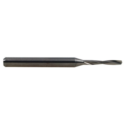0.35 mm Dia. × 3 mm Shank × 4.8 mm Flute Length × 38 mm OAL, 14xD, 135°, Uncoated, 2 Flute, External, Round Solid Carbide Drill