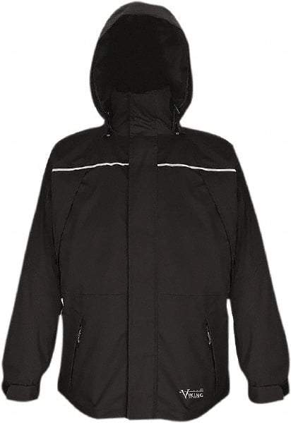 Viking - Size XL, Black, Waterproof, Wind Resistant Jacket - 47" Chest, 5 Pockets, Detachable, Packable Hood, Hook & Loop Wrist - Benchmark Tooling