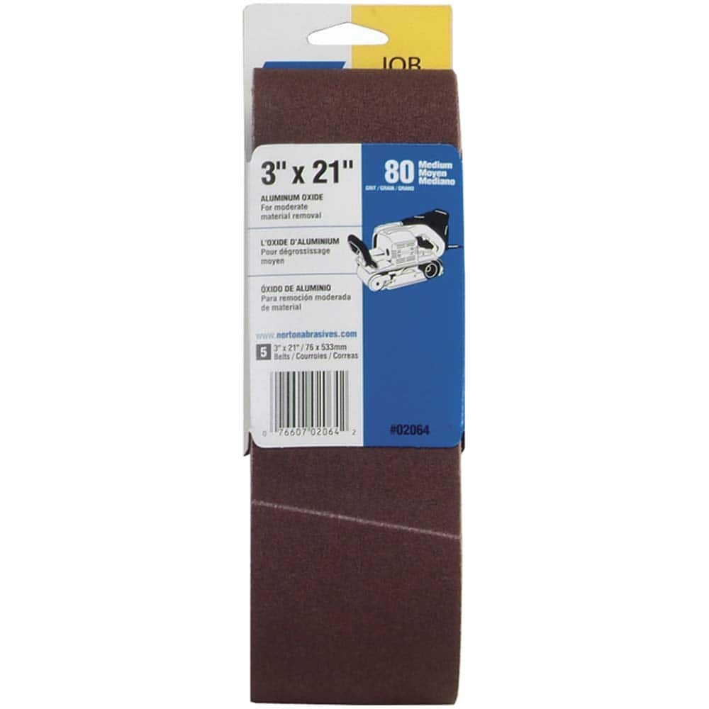 Norton - 3" Wide x 21" OAL, 80 Grit, Aluminum Oxide Abrasive Belt - Benchmark Tooling