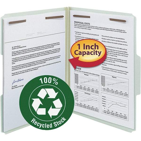 SMEAD - 11-5/8 x 9-1/2", Letter Size, Gray/Green, Classification Folders with Top Tab Fastener - 25 Point Stock, Assorted Tab Cut Location - Benchmark Tooling