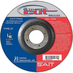Sait - 6" Wheel Diam, 7/8" Arbor Hole, Type 27 Depressed Center Wheel - Coarse Grade, Ceramic, 10,200 Max RPM - Benchmark Tooling