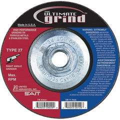 Sait - 7" Wheel Diam, 1/4" Wheel Thickness, Type 27 Depressed Center Wheel - Coarse Grade, Zirconia Alumina, 8,500 Max RPM - Benchmark Tooling