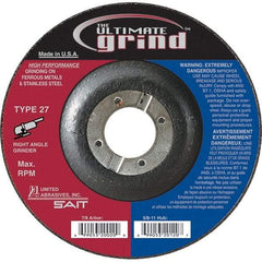 Sait - 7" Wheel Diam, 1/4" Wheel Thickness, 7/8" Arbor Hole, Type 27 Depressed Center Wheel - Coarse Grade, Zirconia Alumina, 10,200 Max RPM - Benchmark Tooling