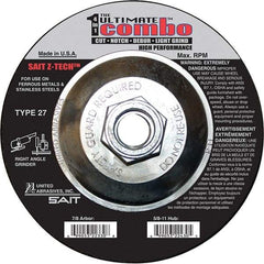 Sait - 6" Wheel Diam, Type 27 Depressed Center Wheel - Coarse Grade, Zirconia Alumina, 10,200 Max RPM - Benchmark Tooling