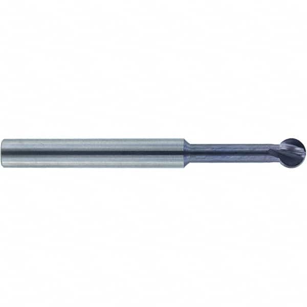 Accupro - 1/4" Diam, 0.213" LOC, 4 Flute Solid Carbide Ball End Mill - nACo Finish, Single End, 2-1/2" OAL, 1/4" Shank Diam, Undercutting - Benchmark Tooling