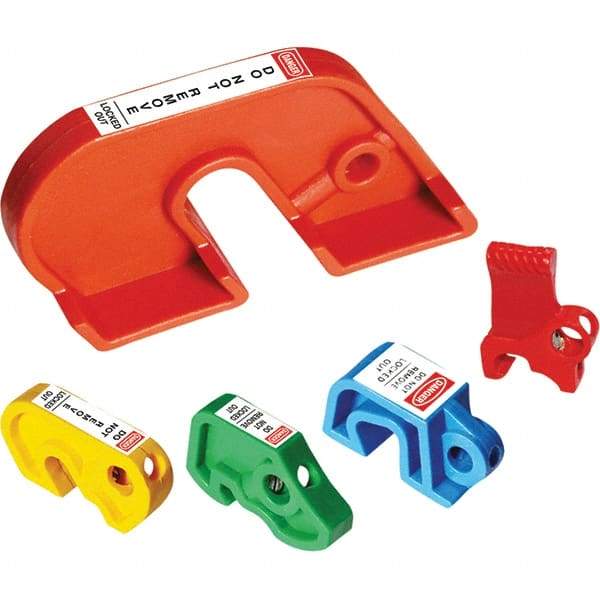 NMC - Plastic Circuit Breaker Lockout Set - 1 Padlock, 1 Circuit, Includes (4) Miniature Breaker Lockouts & Large Breaker Lockout, English - Benchmark Tooling