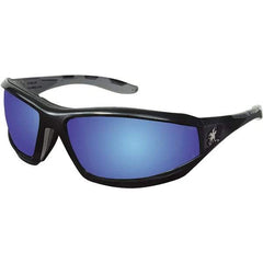 MCR Safety - Blue Mirror Lenses, Framed Safety Glasses - Anti-Fog, Scratch Resistant, Black Polycarbonate Frame, Size Universal, Wrap Around - Benchmark Tooling