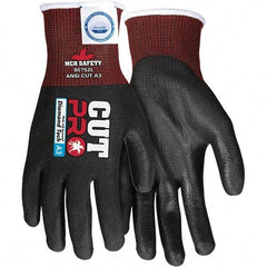 MCR Safety - Size 2XL, ANSI Cut Lvl A3, Abrasion Lvl 5, Polyurethane Coated Dyneema or Dyneema Alternative Cut Resistant Gloves - Palm & Fingers Coated, Dyneema Lining, Knit Wrist, Black, Paired - Benchmark Tooling