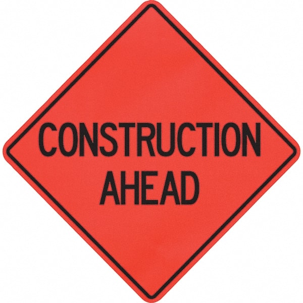 PRO-SAFE - "Construction Ahead," 48" Wide x 48" High Vinyl Traffic Control Sign - Benchmark Tooling