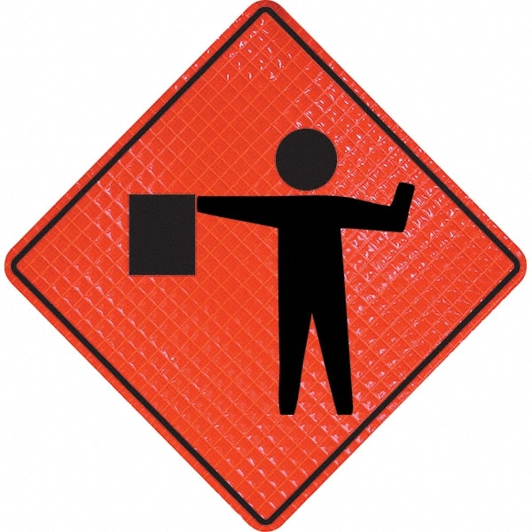 PRO-SAFE - Worker with Directional Flag, 36" Wide x 36" High Vinyl Traffic Control Sign - Benchmark Tooling