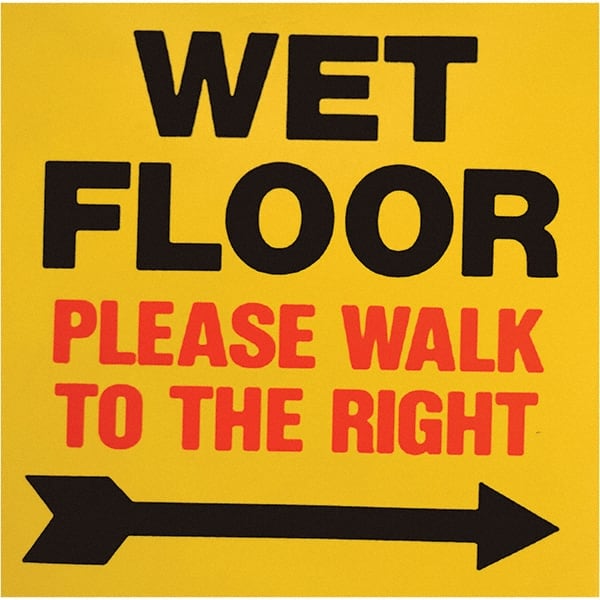 PRO-SAFE - Wet Floor Walk To The Right, 8" Wide x 8" High, Polypropylene Square Floor Sign - Benchmark Tooling