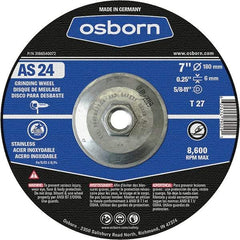 Osborn - 24 Grit, 7" Wheel Diam, 1/4" Wheel Thickness, Type 27 Depressed Center Wheel - Coarse Grade, Aluminum Oxide, 8,600 Max RPM - Benchmark Tooling