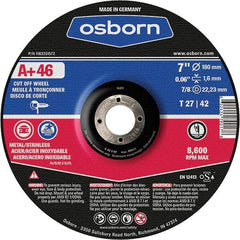 Osborn - 7" 46 Grit Aluminum Oxide Cutoff Wheel - 0.06" Thick, 7/8" Arbor, Use with Angle Grinders - Benchmark Tooling