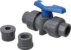 Simtech - 1/2" Pipe, Full Port, PVC True Union Design Ball Valve - Inline - Two Way Flow, FNPT x FNPT (with Socket Adapter) Ends, Tee Handle, 232 WOG - Benchmark Tooling