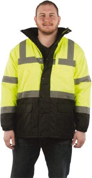 Utility Pro Wear - Size 5XL Cold Weather & High Visibility Parka - Yellow, Polyester & Teflon, Zipper, Snaps Closure - Benchmark Tooling