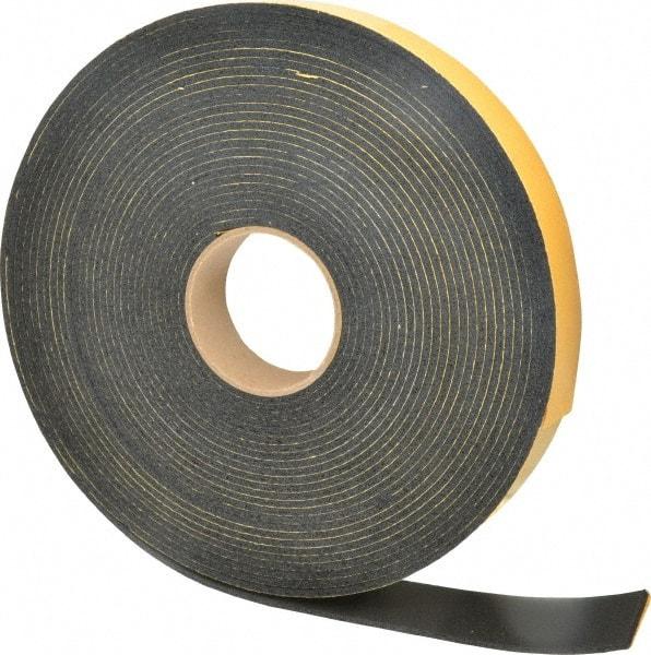 Made in USA - 5/32" Thick x 1-1/2" Wide x 50' Long Black Open Cell Natural Foam Rubber Roll - Stock Length, Adhesive Back, 24 to 30 Lb/Cu Ft Density, -20°F to 160°F - Benchmark Tooling