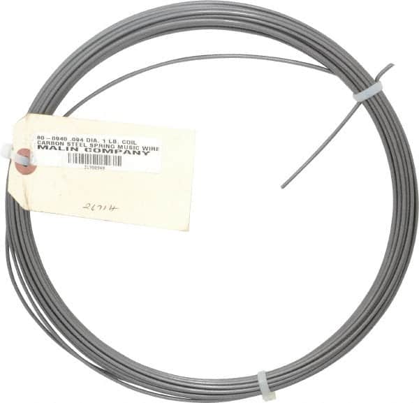 Value Collection - 34 Gage, 0.094 Inch Diameter x 43 Ft. Long, High Carbon Steel, Tempered Music Wire Coil - ASTM A228, 1 Lb. Shipping Weight - Benchmark Tooling