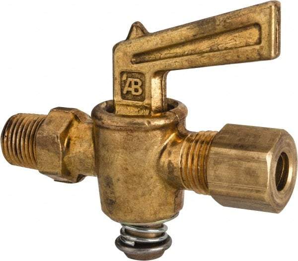 Parker - 1/8" Pipe, 1/4" Tube, Compression Pipe to Male Pipe Drain Cock & Shutoff Valve - 1/8-27 Thread, 30 Max psi - Benchmark Tooling