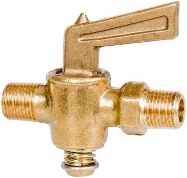Parker - 1/8" Pipe, Male Pipe to Male Pipe Drain Cock & Shutoff Valve - 1/8-27 Thread, 30 Max psi - Benchmark Tooling