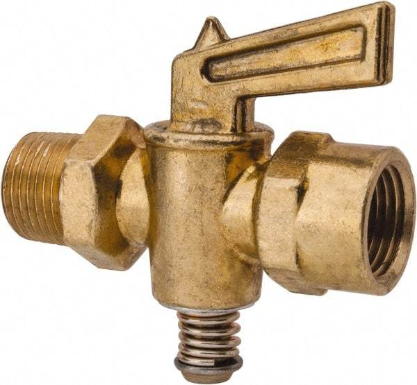 Parker - 3/8" Pipe, Female Pipe to Male Pipe Drain Cock & Shutoff Valve - 3/8-18 Thread, 30 Max psi - Benchmark Tooling