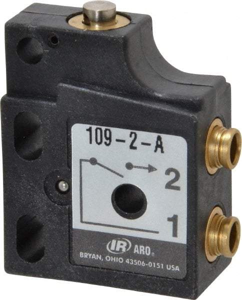 ARO/Ingersoll-Rand - 0.09 CV Rate, 3 Way Valve Mini Mechanical Valve - 5/32" NPT Inlet, 5/32" NPT Outlet, 150 Max psi, Straight Plunger - Benchmark Tooling