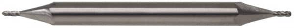 SGS - 7/16" Diam, 9/16" LOC, 4 Flute Solid Carbide Ball End Mill - Uncoated, Double End, 2-3/4" OAL, 7/16" Shank Diam, Spiral Flute - Benchmark Tooling