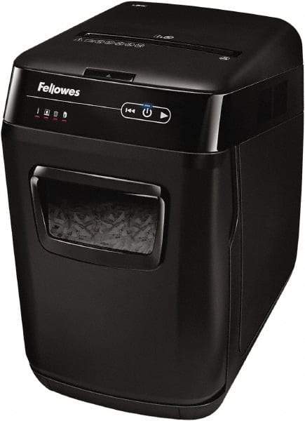FELLOWES - 5/32 x 1-1/2" Strip, 130 Sheet Automatic, 8 Sheet Manual Sheet Cross Cut Auto Feed Shredder - 20" Long x 13-5/8" Wide x 21-3/8" High, Level 3 Security, 85 Gal Wastebasket - Benchmark Tooling
