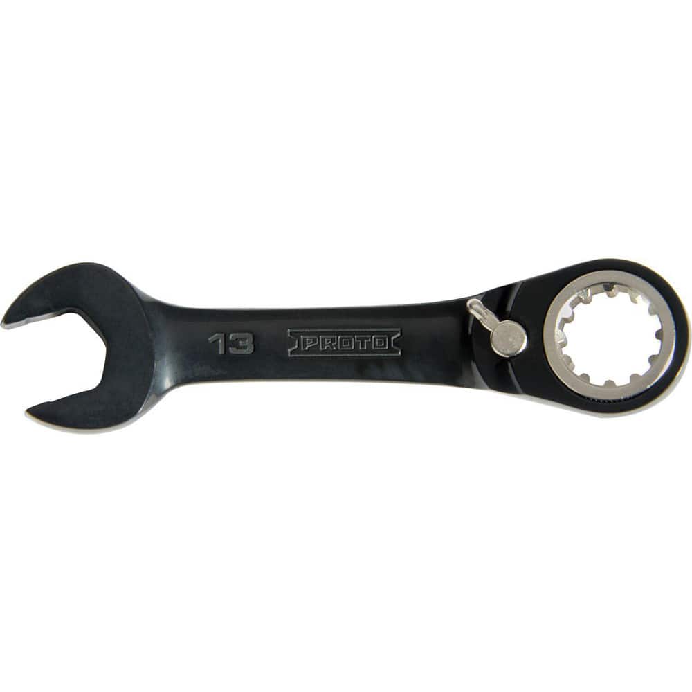 Combination Wrenches; Handle Type: Straight; Head Type: Offset; Box End Type: 12-Point; Wrench Size (mm): 13.00; Material: Steel; Finish: Black Chrome; Head Offset Angle: 15 ™; Opening Angle: 15 ™; Overall Length (Inch): 4-1/4 in; Head Thickness: 3/8 in